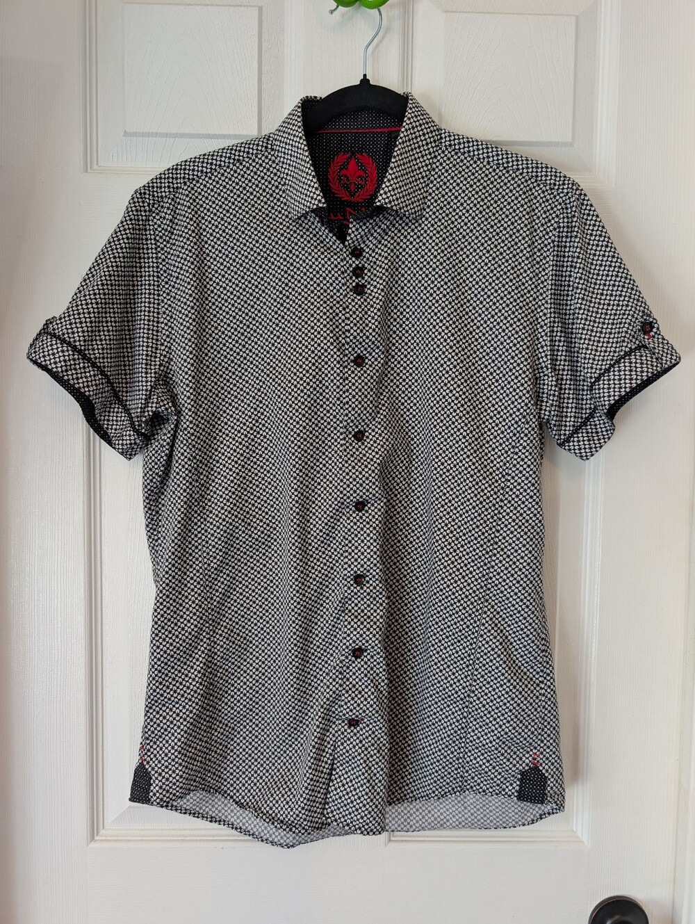 Au Noir Men's Short Sleeve Button-Up Shirt Medium Black White Size M